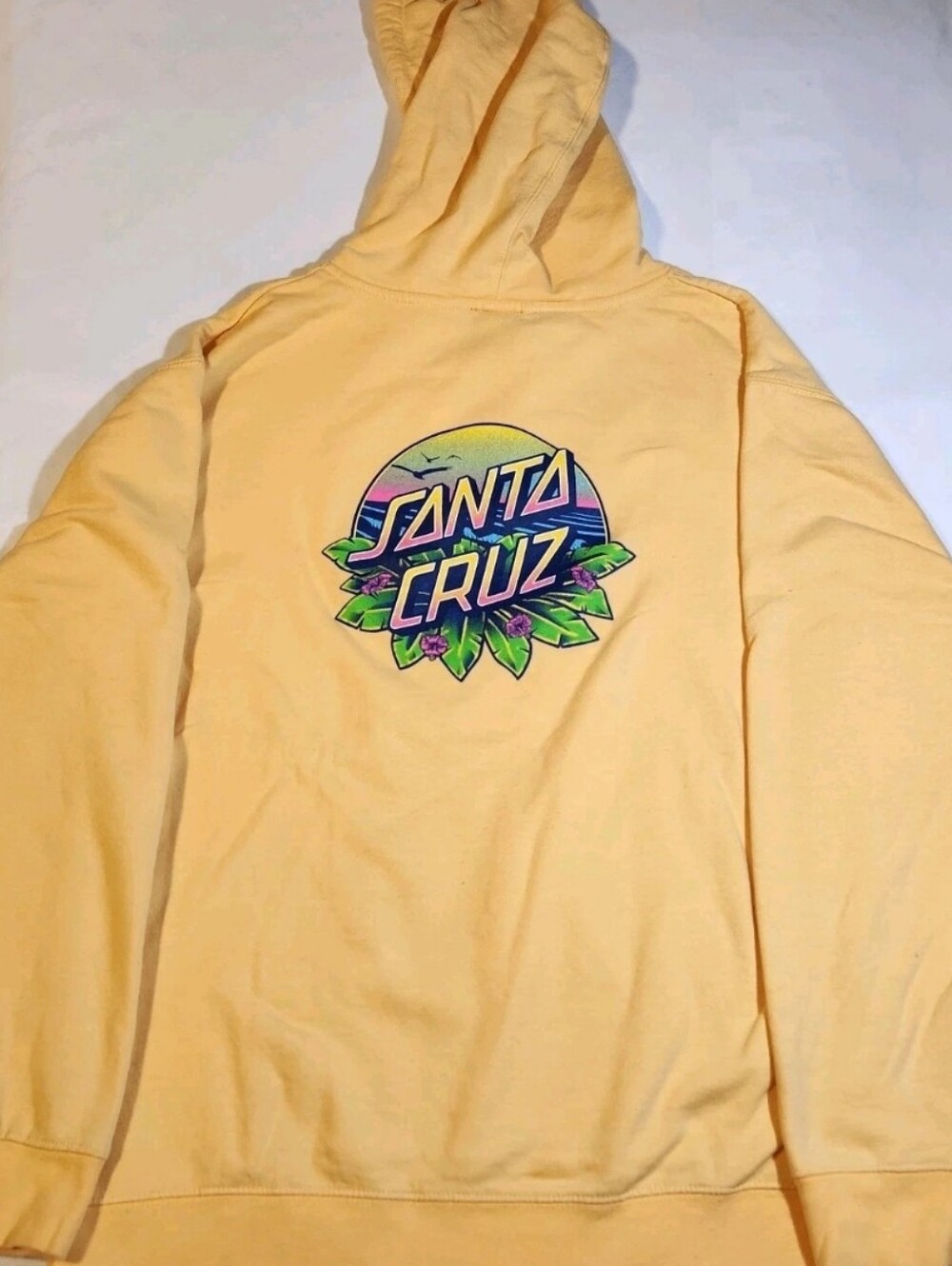 Santa Cruz Tropic Sunset Logo Hoodie Men's M Skateboard Sweatshirt Peach Back